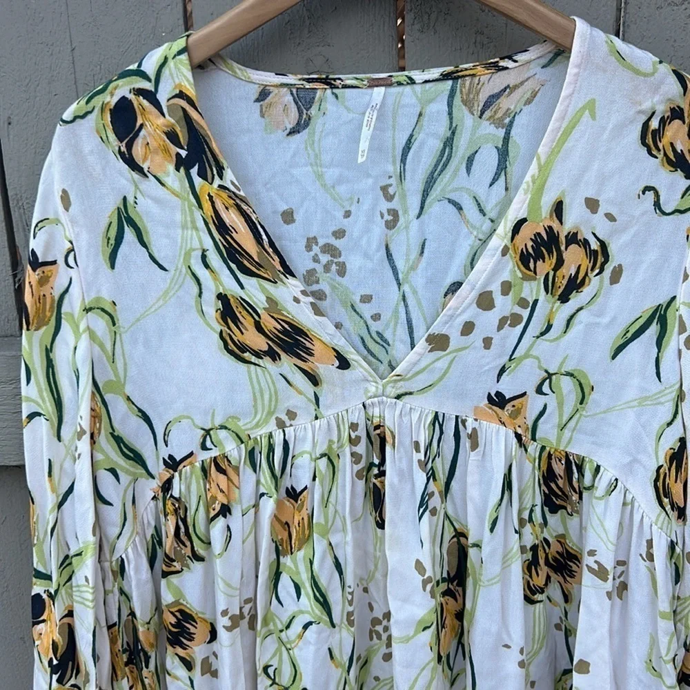 Free People Floral Bella Tunic Top Bohemian Cottagecore Festival Sz XS - Picture 2 of 5